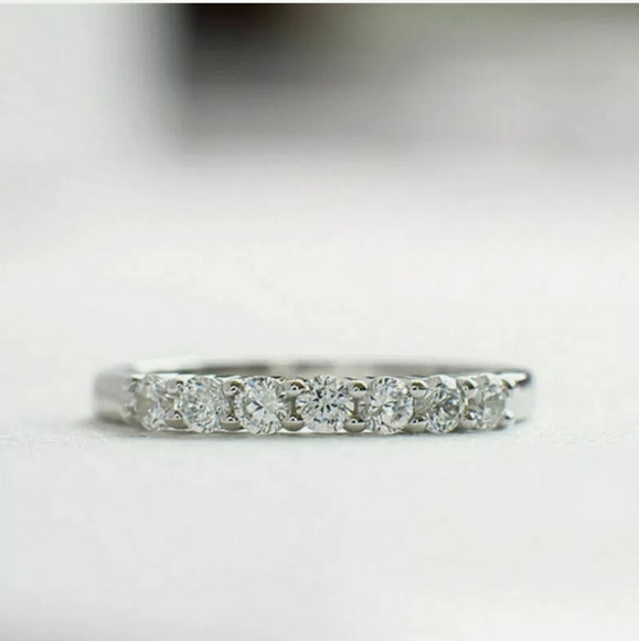 🆕️ $950  14K White Gold Simulated Round Half Eternity Band - Picture 2 of 7